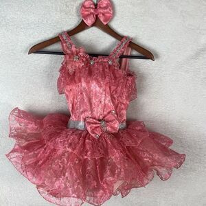 Toddler Pageant Dress Girl Formal Beauty Glitz Bling Pink 3‎ Pieces Hair Bow